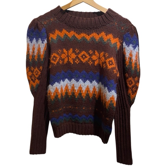 NWT Antik Batik Roloh Wool & Alpaca Fair Isle Long Puff Sleeve Crew Neck Sweater - Picture 3 of 8